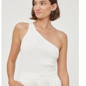 LACAUSA Lia Tank White Asymmetrical Ribbed One Shoulder Tank Top Size Medium